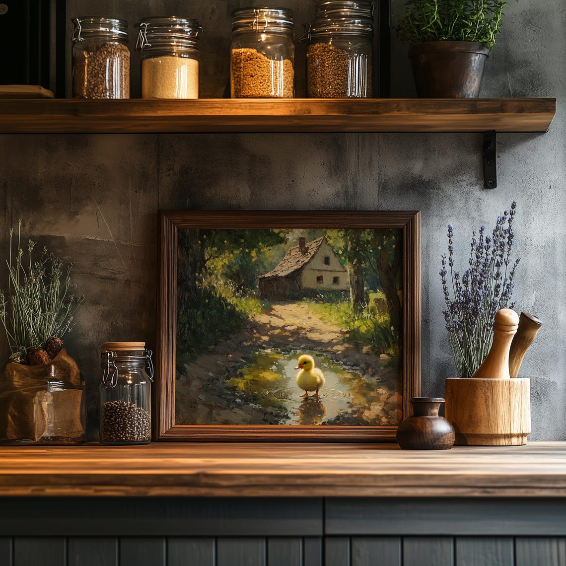 Duckling in Sunlit Puddle Farmhouse Path Spring Cottage Art Poster - Image 2