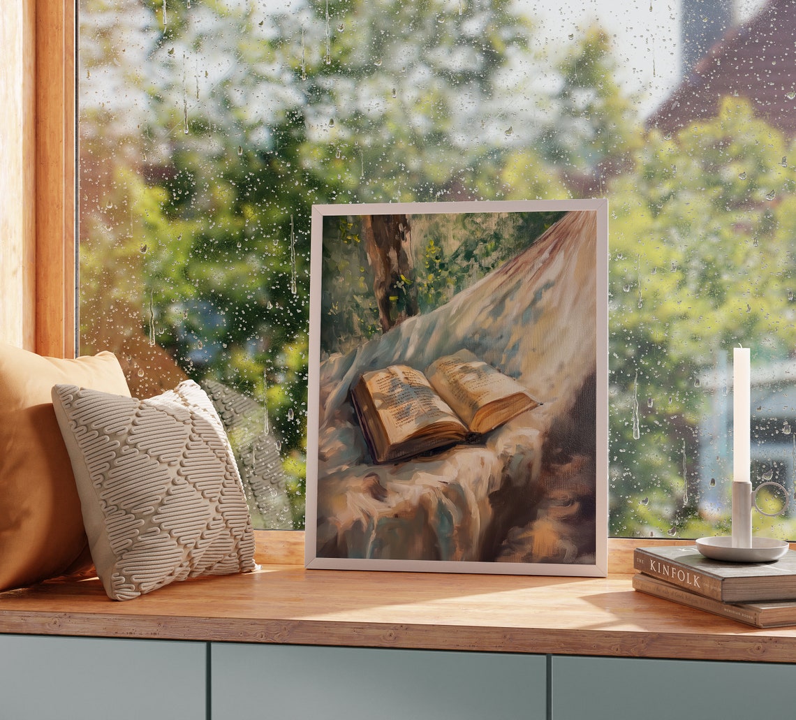 Open Book Resting on Sunlit Hammock Cozy Reading Nook Poster - Image 2