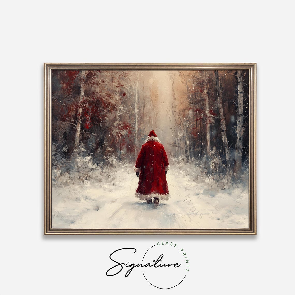 Santa Claus Walking Away Through A Snowy Forest Winter Scene Poster - Image 4