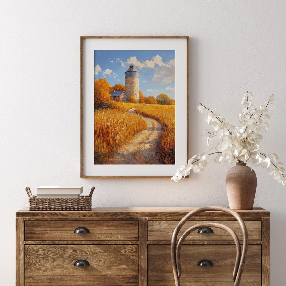 Stone Silo Farmhouse Golden Wheat Field Winding Dirt Road Poster - Image 5