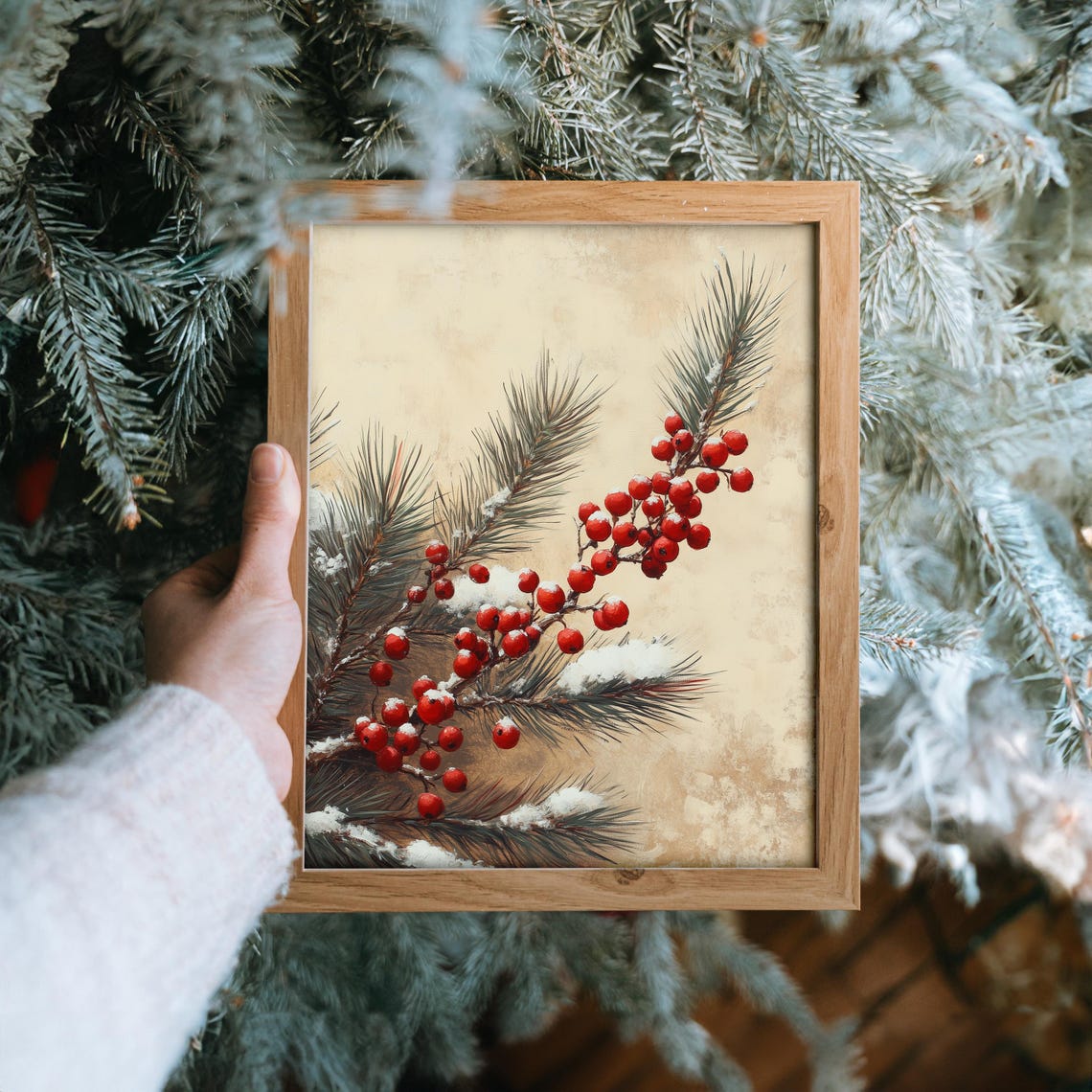 Red Winterberries on Snowy Branches Vintage Botanical Poster - Image 6