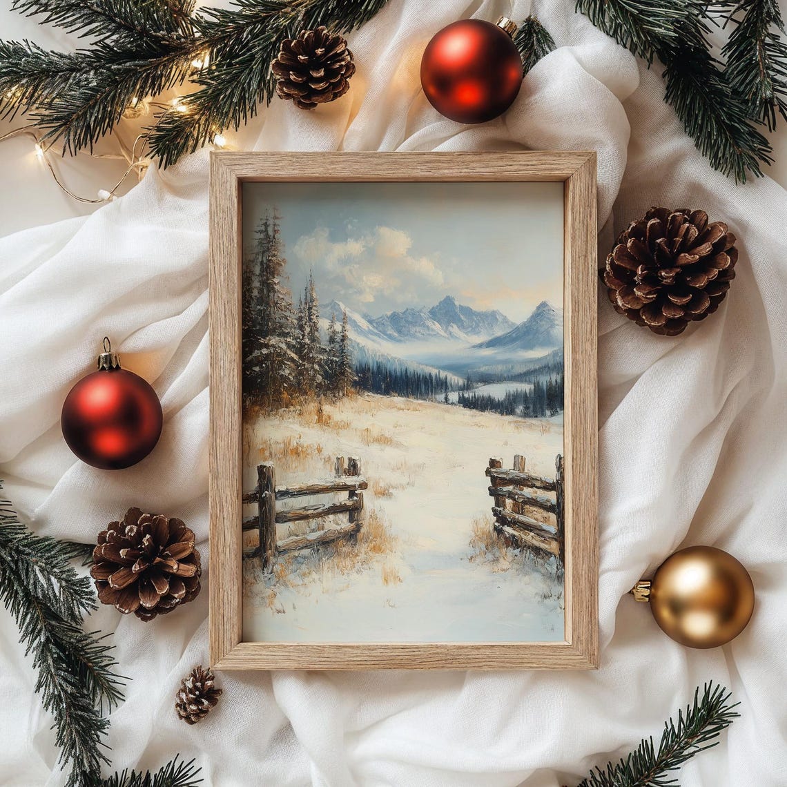 Split Rail Fence Snowy Alpine Meadow Mountain Landscape Poster - Image 4