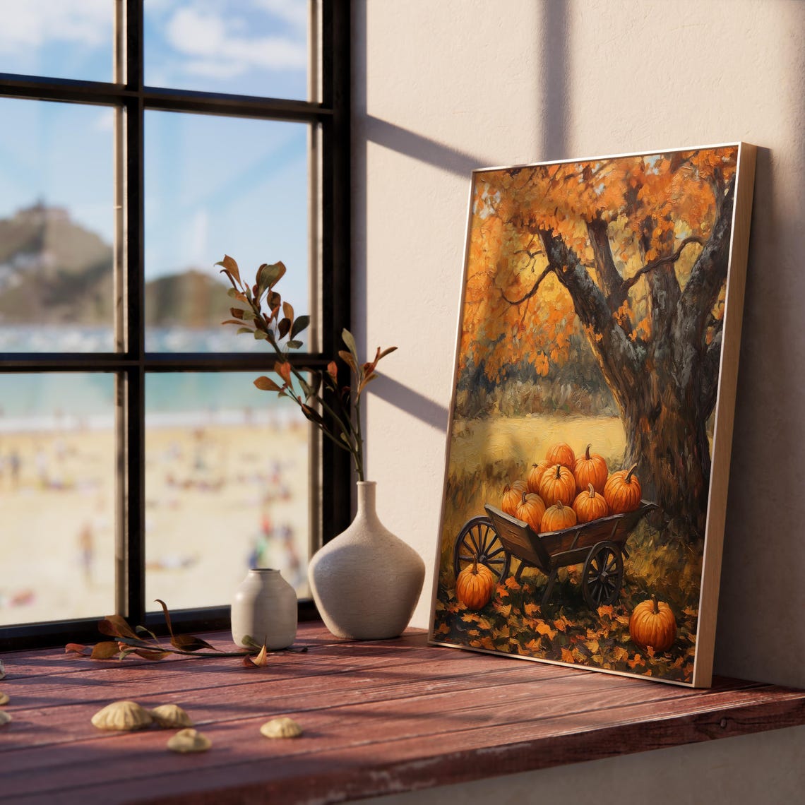 Pumpkin Filled Cart Under Golden Fall Tree Autumn Harvest Poster - Image 5