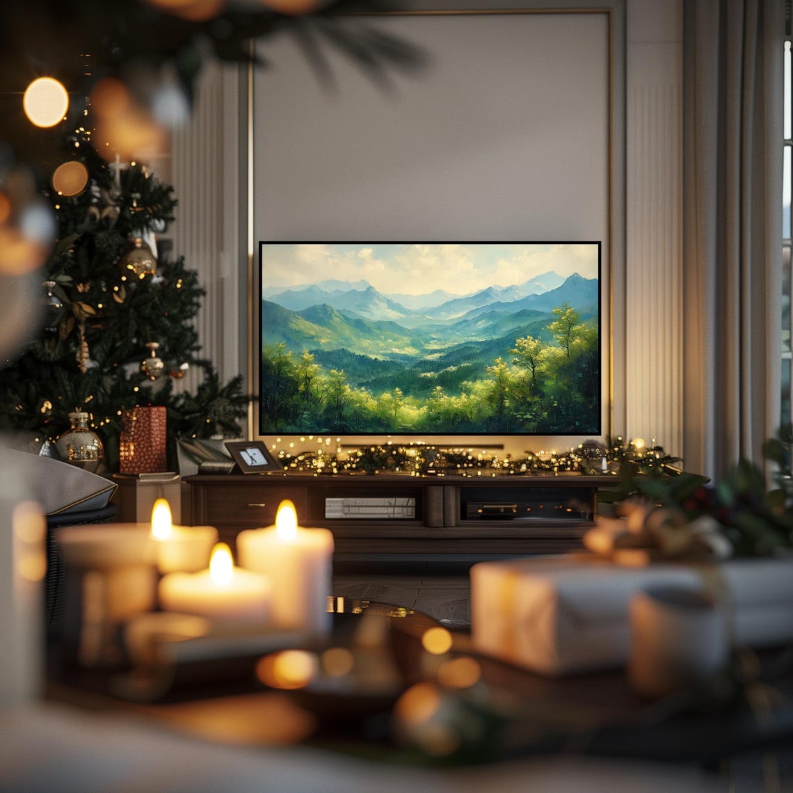 Blue Mountain Ridges Fading Into Mist Peaceful Frame TV Wall Art - Image 3