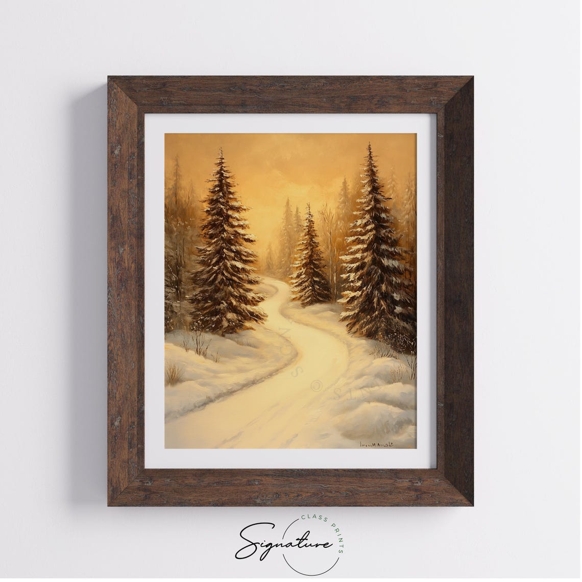 Golden Winter Dawn Lights Snowy Path Through Fir Trees Poster - Image 3