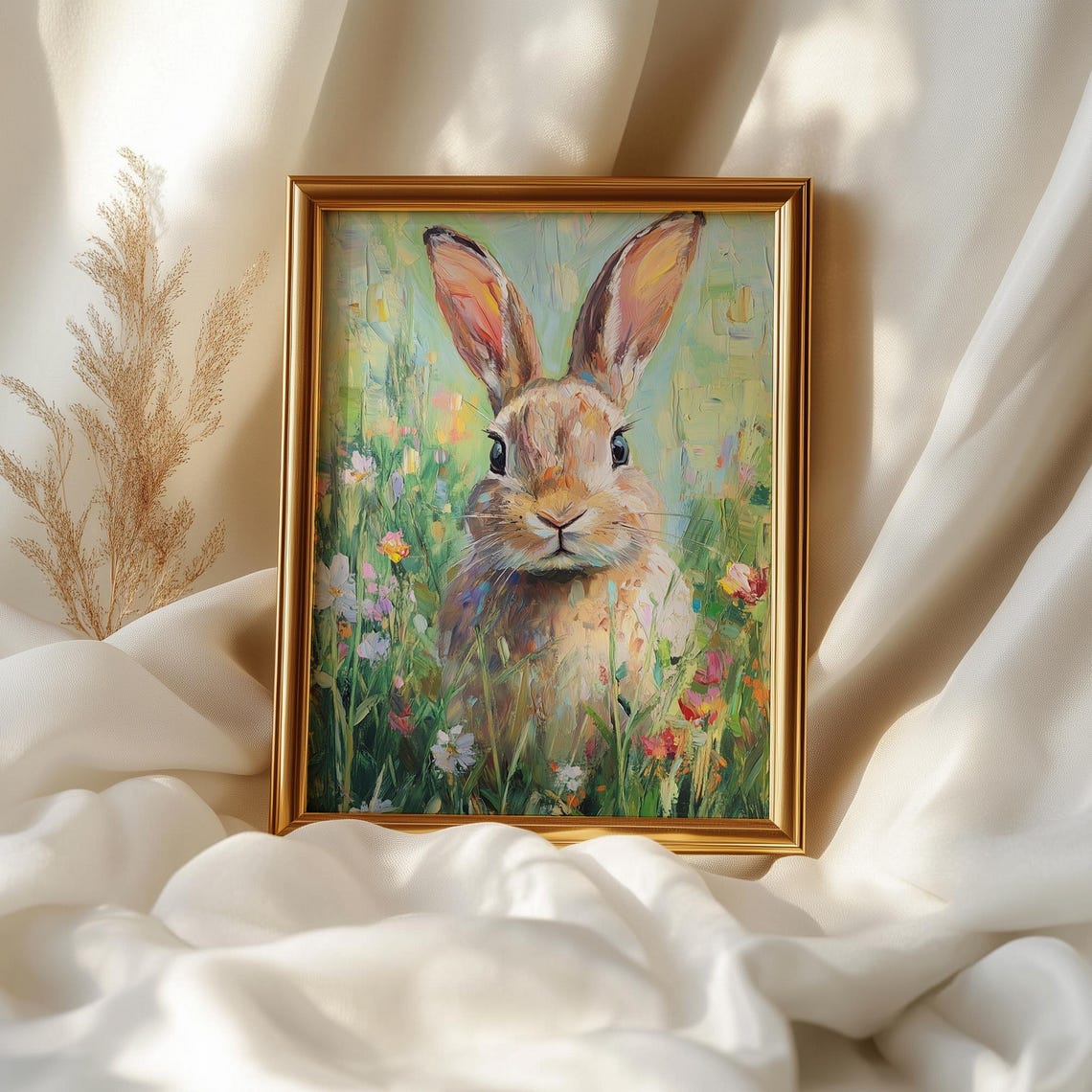 Spring Bunny In Wildflower Field Easter Rabbit Animal Painting Print - Image 2