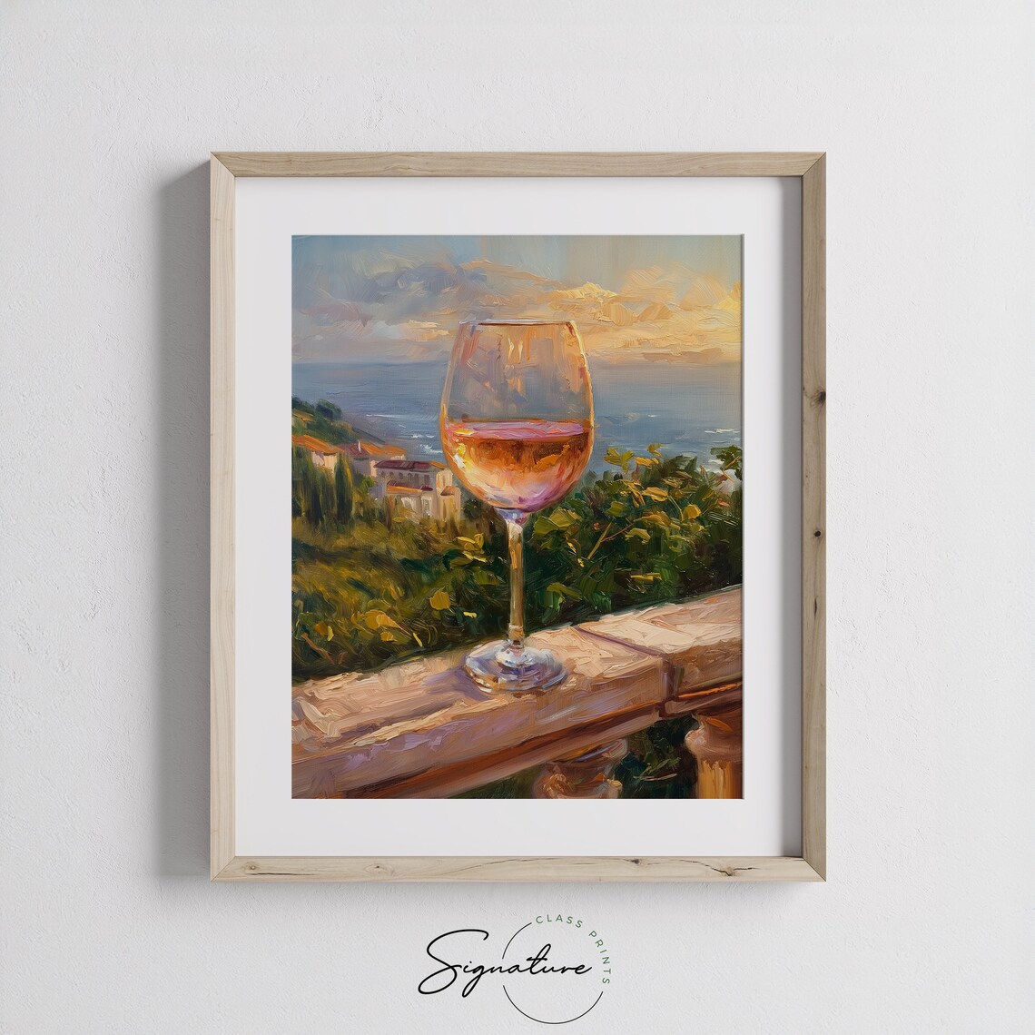 Glass of Rose Wine on Balcony Overlooking Coastal Town Poster - Image 3