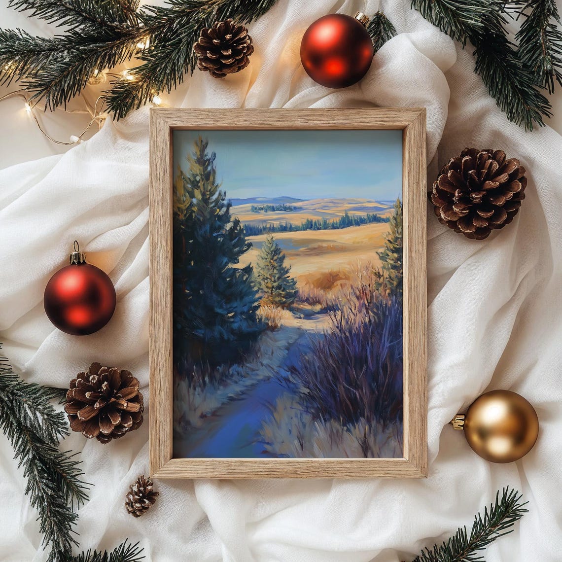 Peaceful Golden Autumn Valley Pine Forest Landscape Wall Art - Image 4