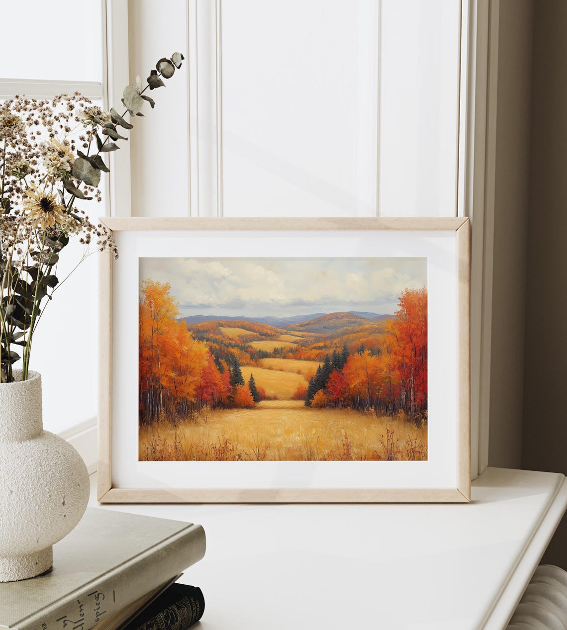 Golden Meadow Valley Ringed by Autumn Forest and Peaks Poster - Image 6