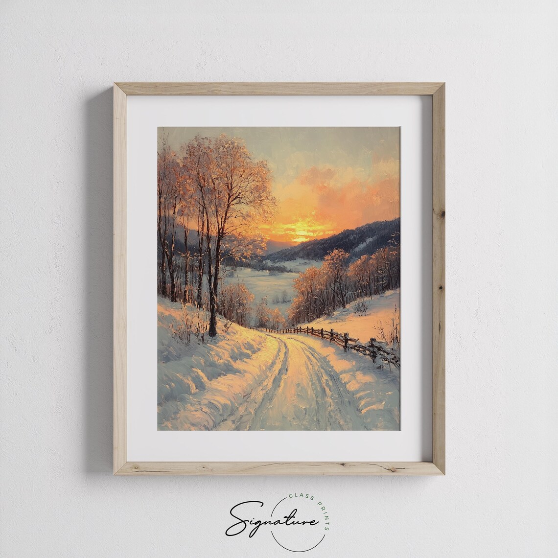 Golden Winter Sunset Over a Snowy Country Road Winter Scene Poster - Image 2