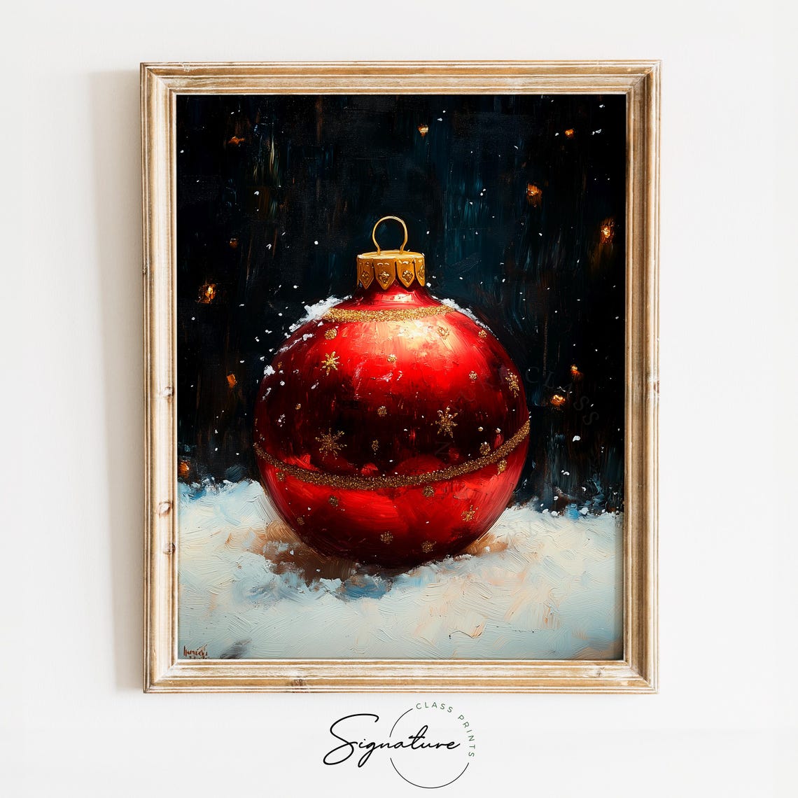 Red Christmas Ornament On Snow Classic Oil Painting Holiday Poster