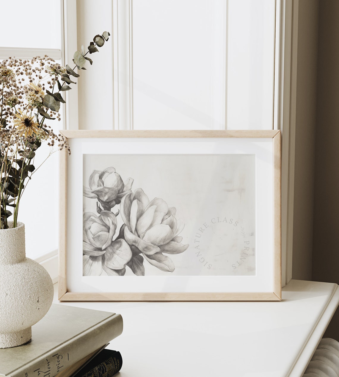 Gardenia Bloom Grayscale Botanical Pencil Sketch Line Art Poster - Image 6
