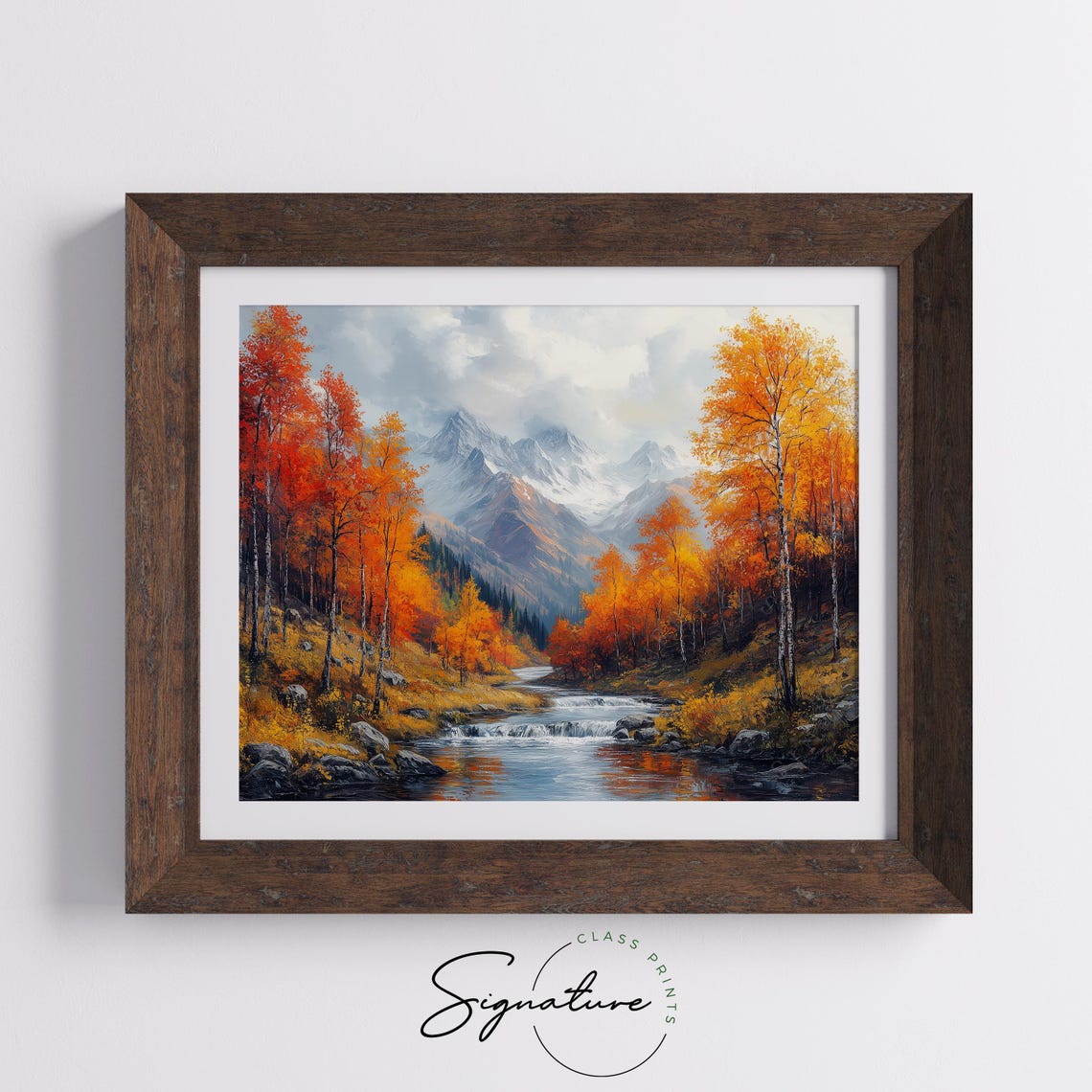 Autumn Mountain River Painting Snowy Peaks Colorful Fall Trees Poster - Image 5