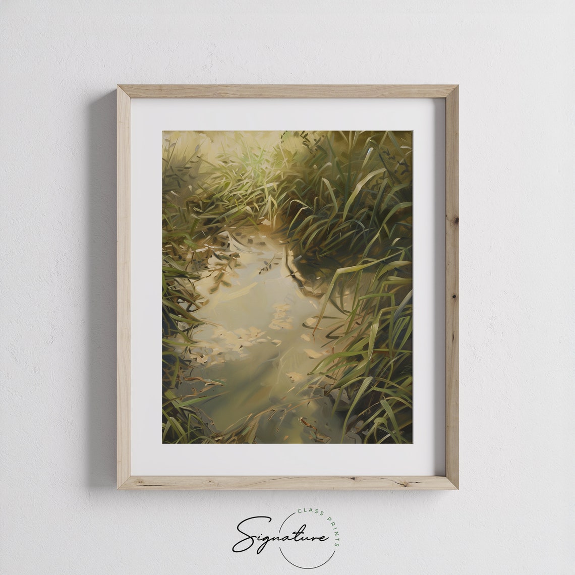 Sunlit Meadow Stream Water Reflections Serene Nature Wall Art - Image 3