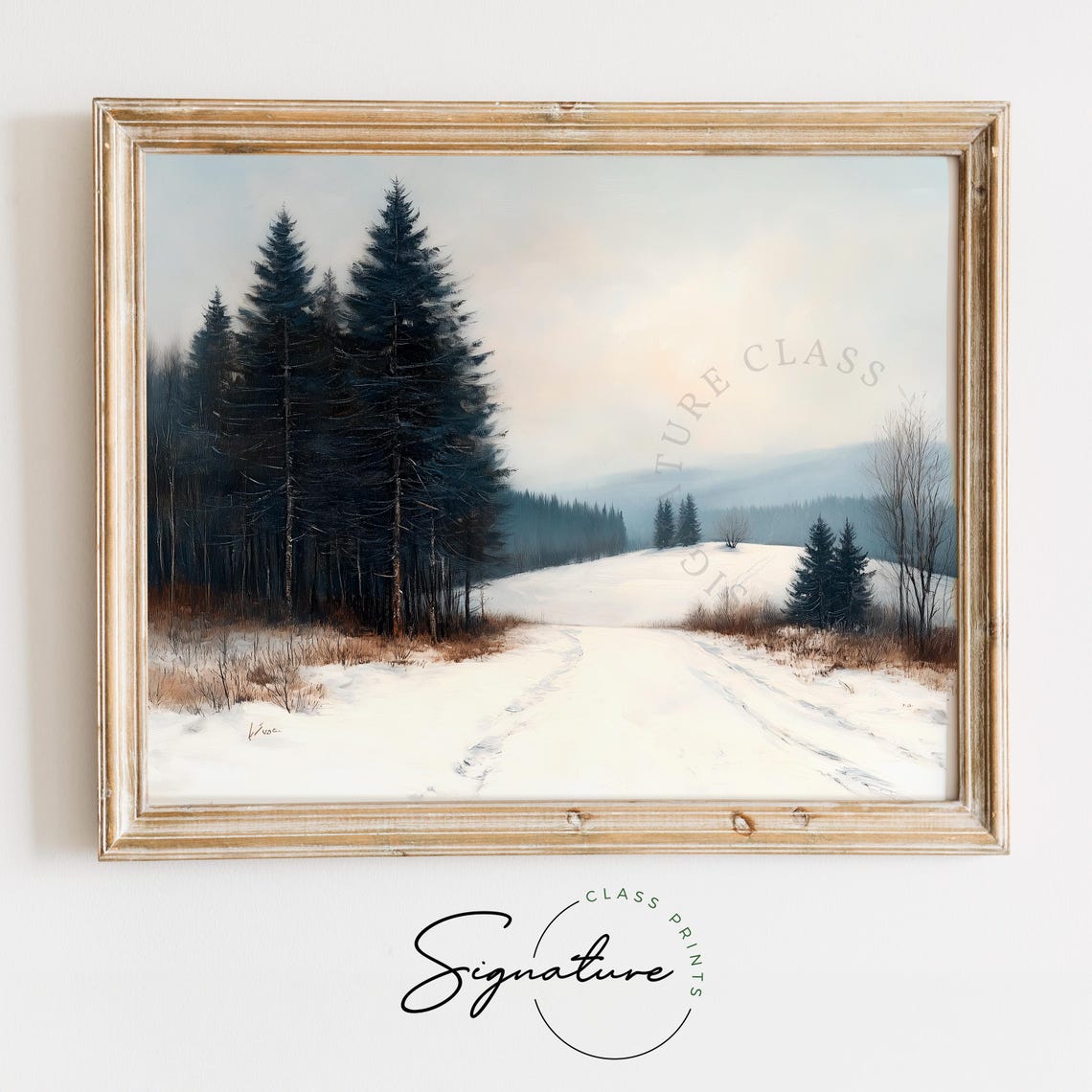 Winter Forest Path Snowy Pines Oil Painting Quiet Landscape Poster - Image 2
