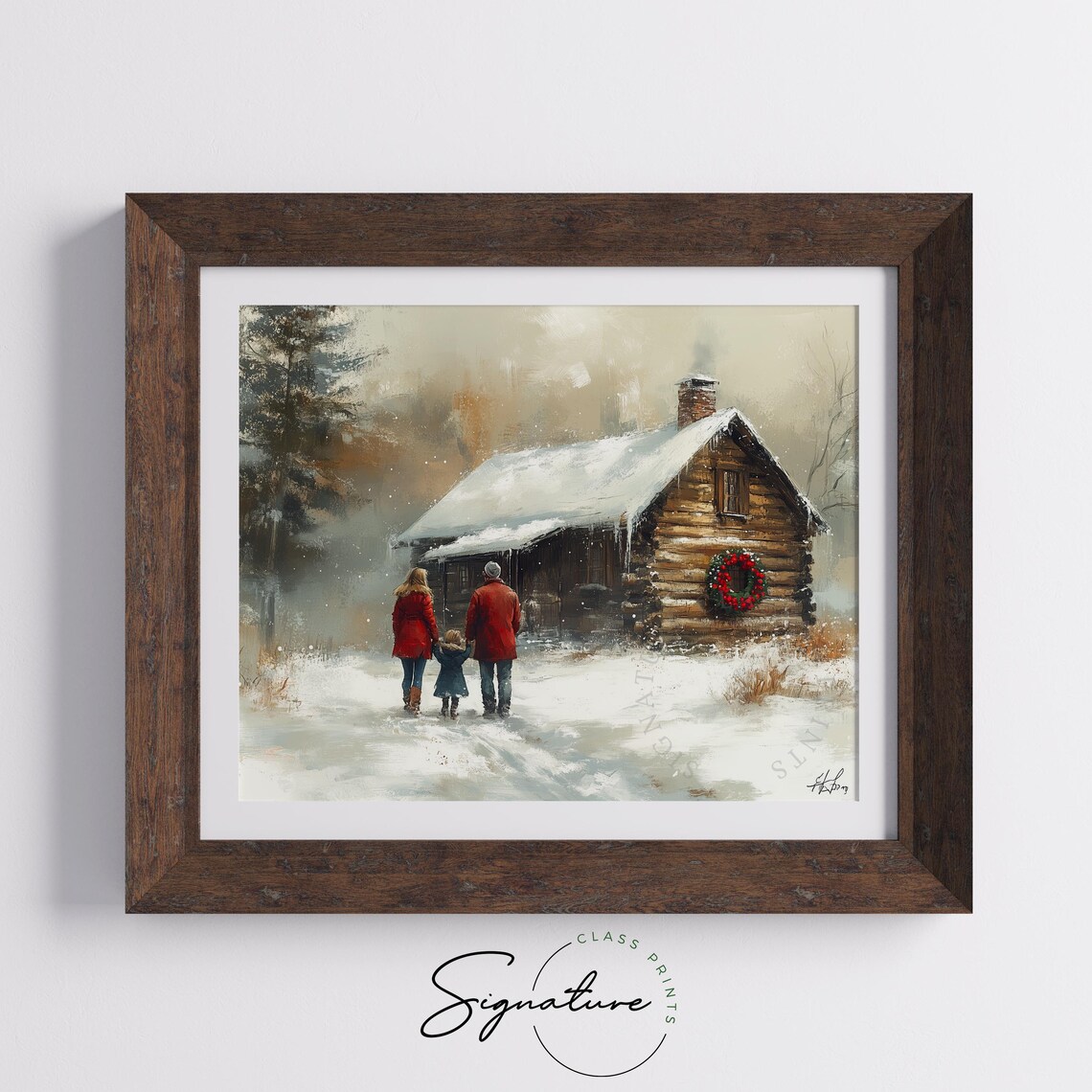 Family Walking To Log Cabin With Christmas Wreath Winter Poster - Image 5