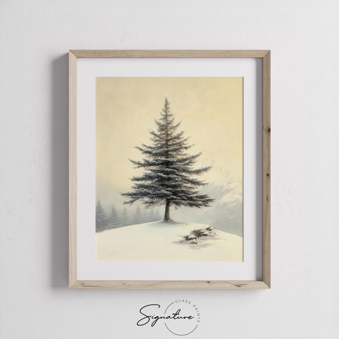 Single Frosted Cedar Tree on Snowy Hill Minimalist Winter Poster - Image 2