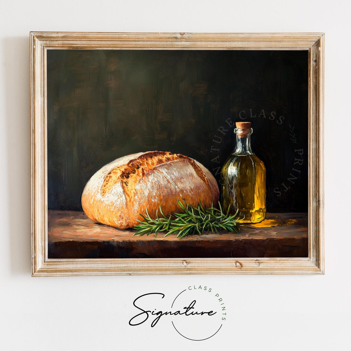 Rustic Bread Loaf with Olive Oil and Rosemary Still Life Poster