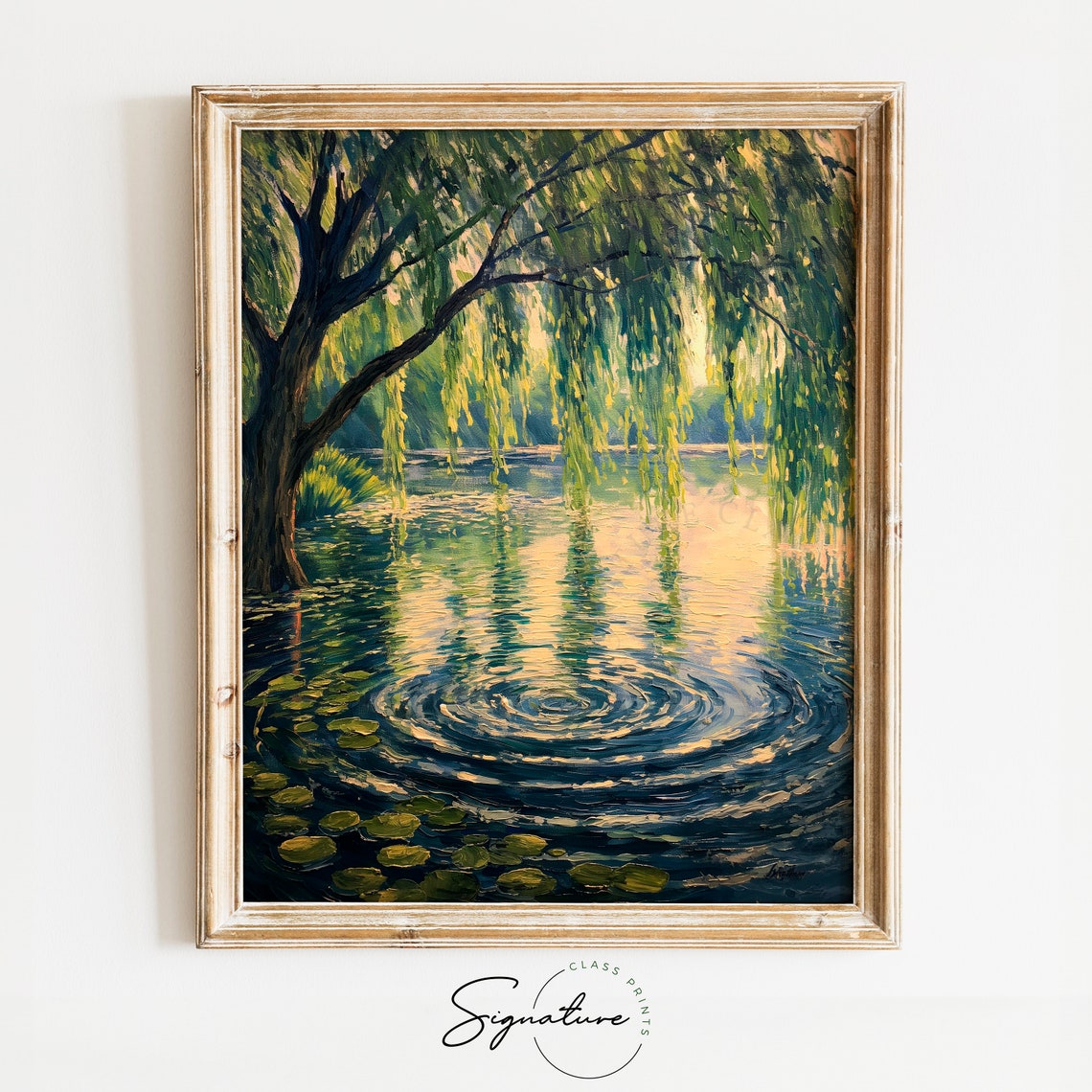 Peaceful Pond Art Willow Tree Over Water Nature Wall Decor Serene Landscape Painting Tranquil Scenic View Art 804