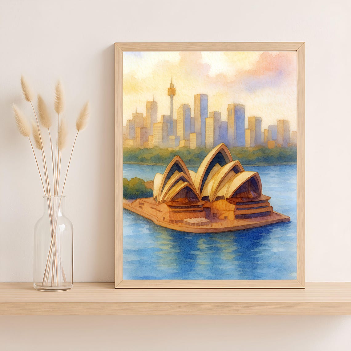 Sydney Opera House Wall Art Watercolor Cityscape Print Iconic Australian Architecture Poster Harbour Skyline