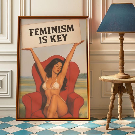 Vintage Feminist Poster Retro Empowerment Wall Art Feminism Is Key Quote Print Bold Home Decor Trendy Gift