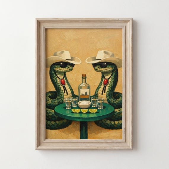Cowboy Snake Tequila Party Poster Print, Vintage Western