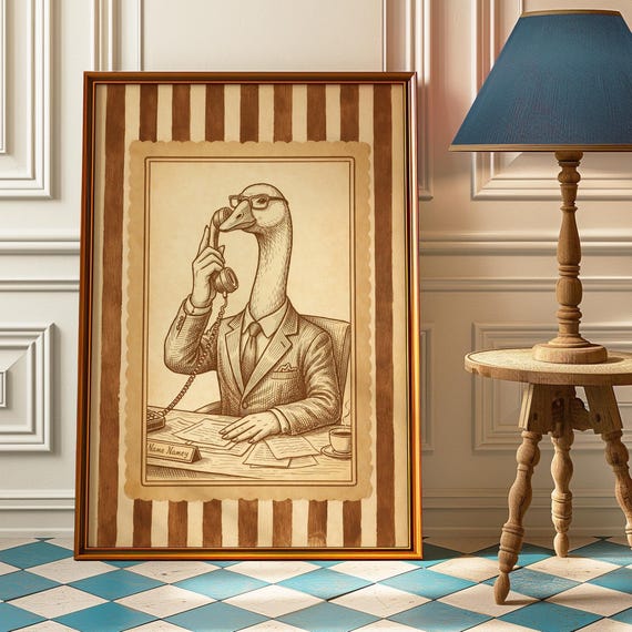 Office Goose Poster Funny Boss Wall Art Vintage Businessman Print Quirky Cubicle Desk Decor