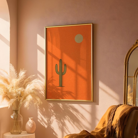 Terracotta Cactus Minimalist Nursery Desert Sun Bohemian Wall Art