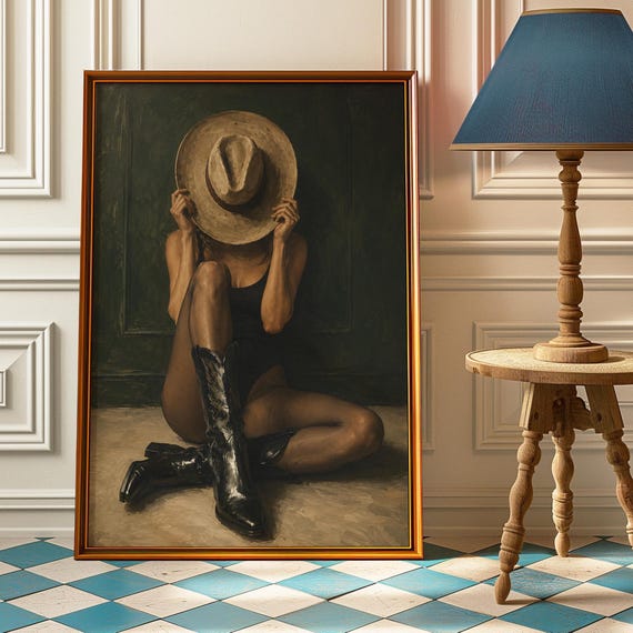 Modern Cowgirl Wall Art Western Feminine Poster Vintage Cowboy Boot Print Strong Woman Bedroom Country Decor