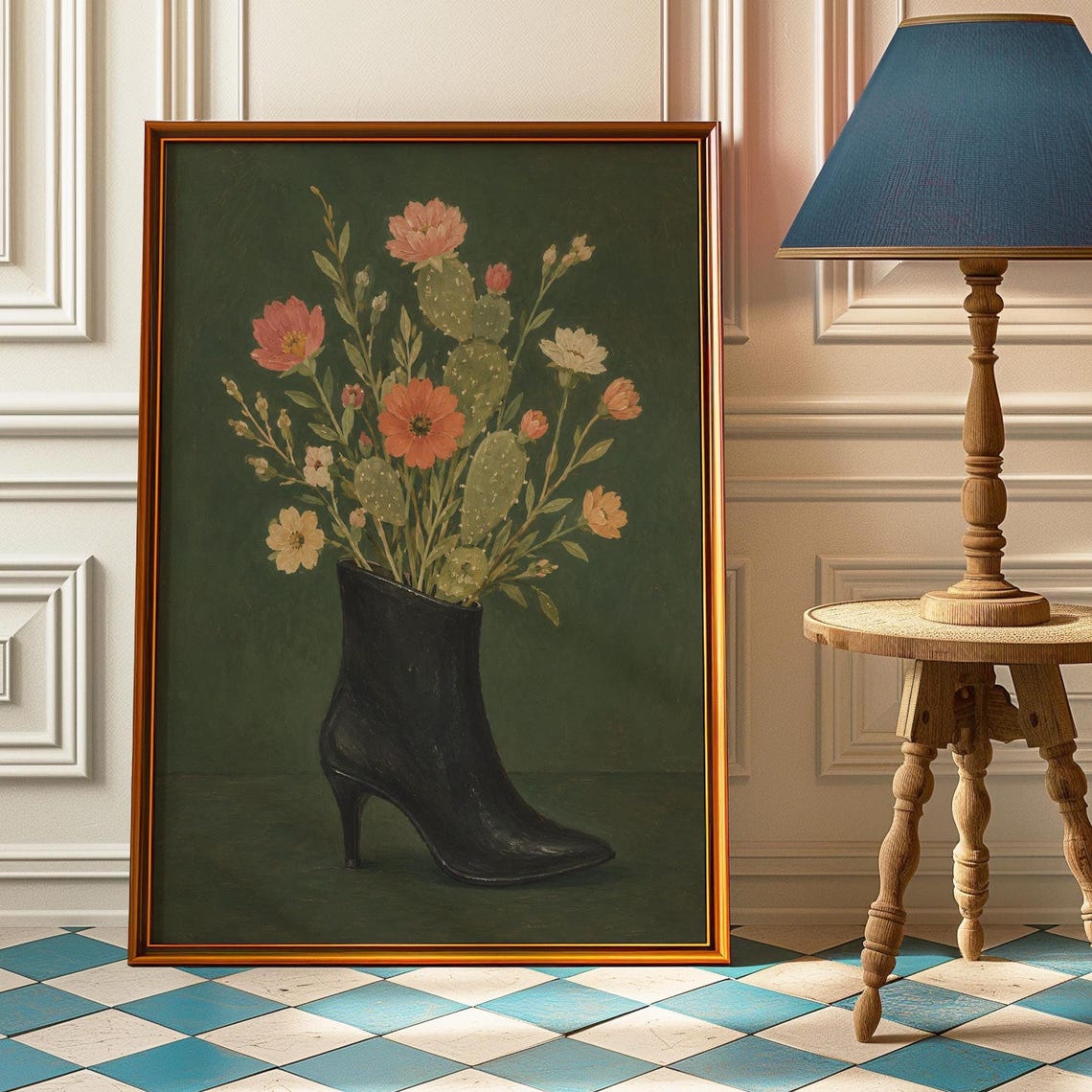 Wildflower Stiletto Boot Poster Western Floral Cactus Vintage Artwork