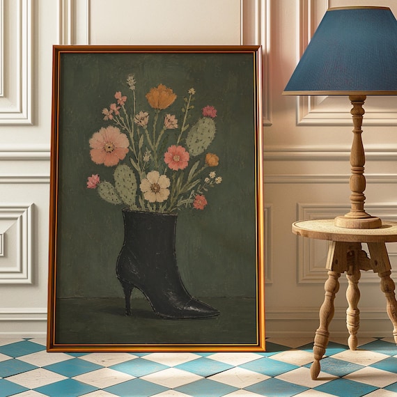 Cactus Bouquet Stiletto Boot Poster, Maximalist Floral