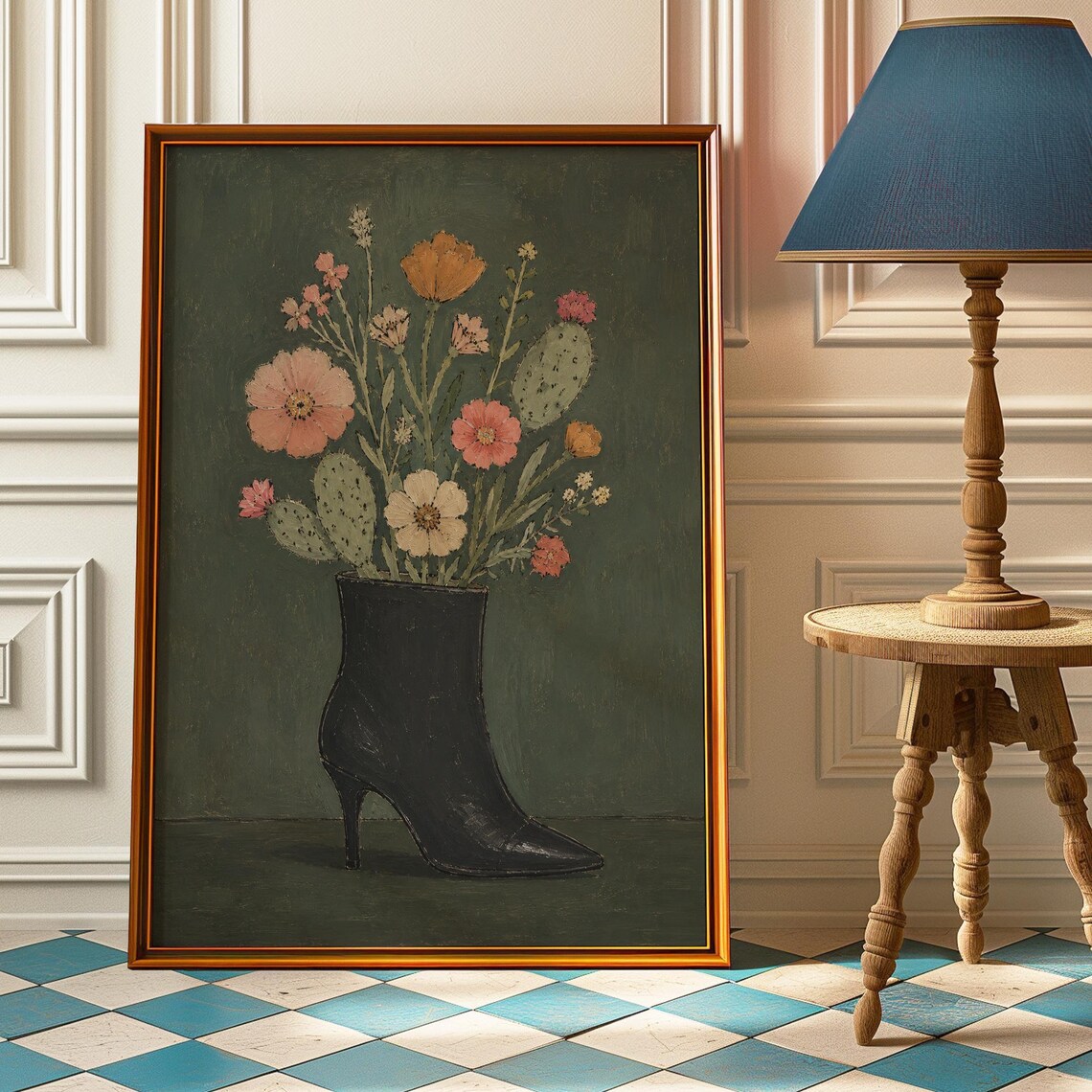 Cactus Bouquet Stiletto Boot Poster, Maximalist Floral