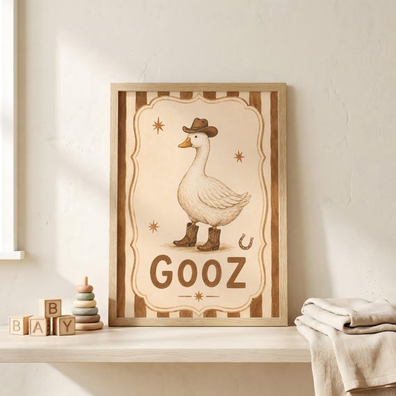 Personalized Silly Cowboy Goose Wall Art Print Custom Toddler Mispronunciation Funny Western Dancing Duck Poster