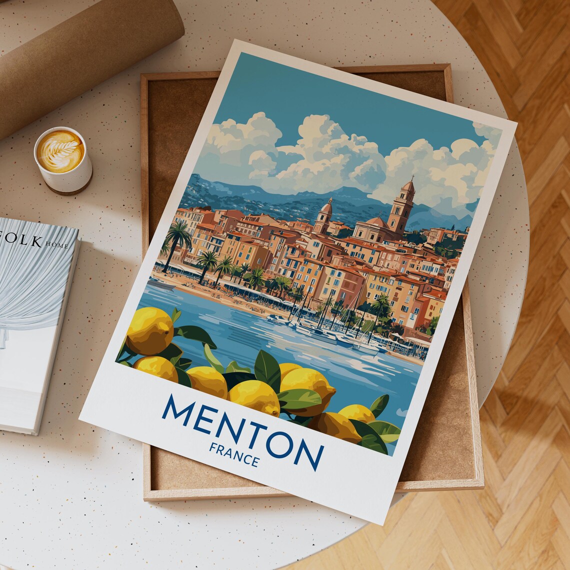 Menton France Riviera Old Town Harbor Lemons Seaside Travel Poster