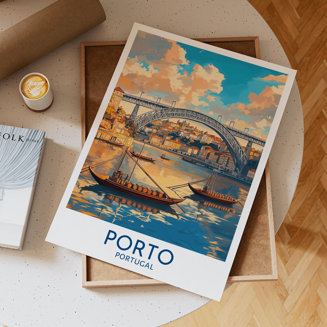 Porto Portugal Dom Luis I Bridge River Rabelo Boats Travel Poster