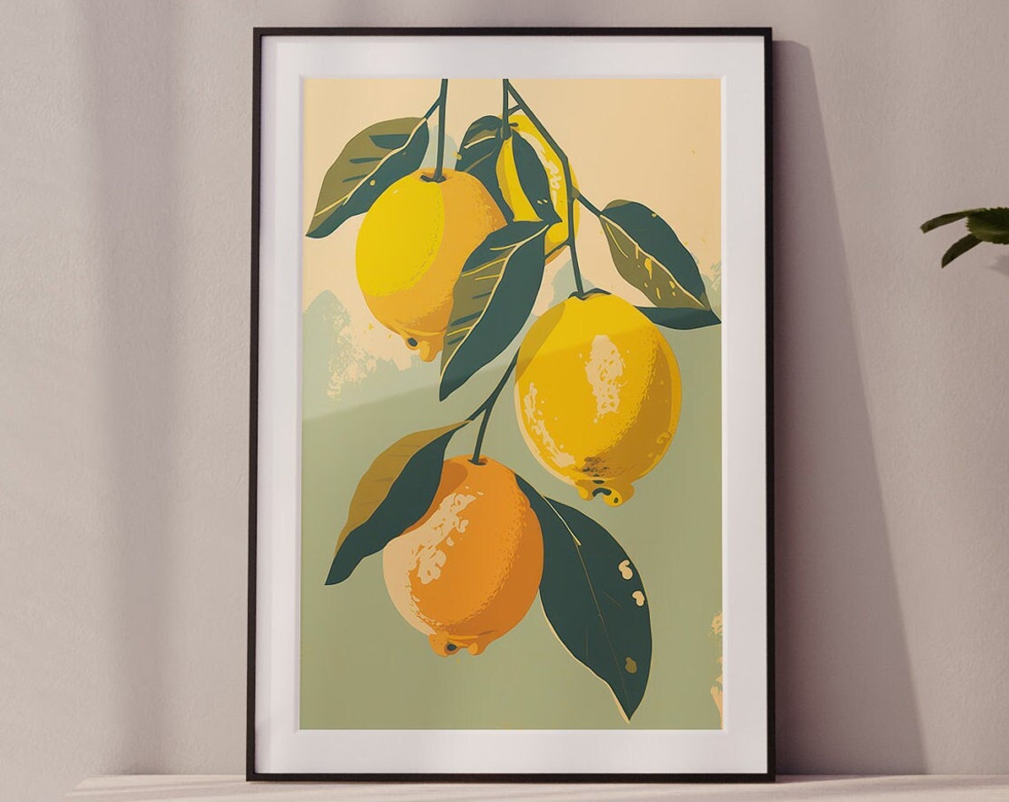 Vintage Lemon Branch Still Life Warm Yellow Citrus Art Poster - Image 4
