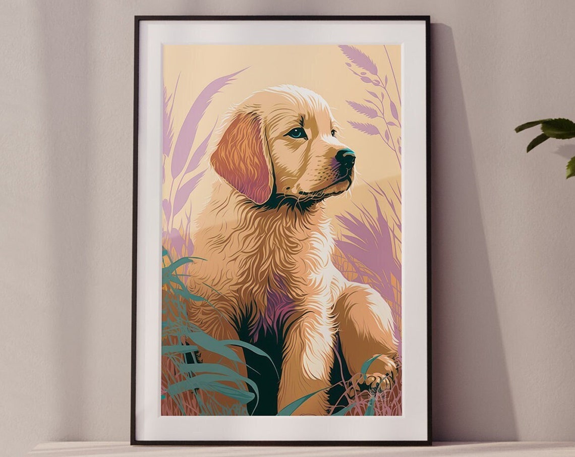 Golden Retriever Art Print Golden Retriever Painting Golden Retriever Puppies Poster Pop Art Pet Painting - Image 3