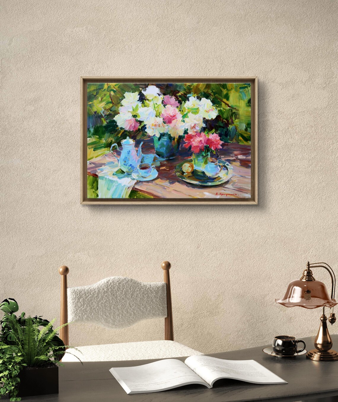 Peonies With Tea Set, Romantic Garden Still Life - Image 3