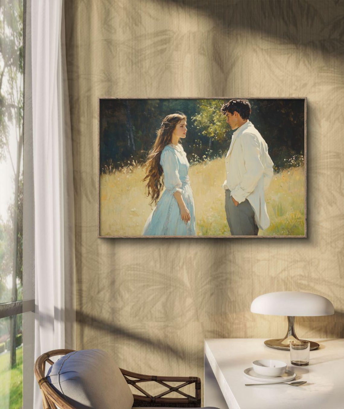 Lovers In The Meadow, Vintage Romantic Oil Painting