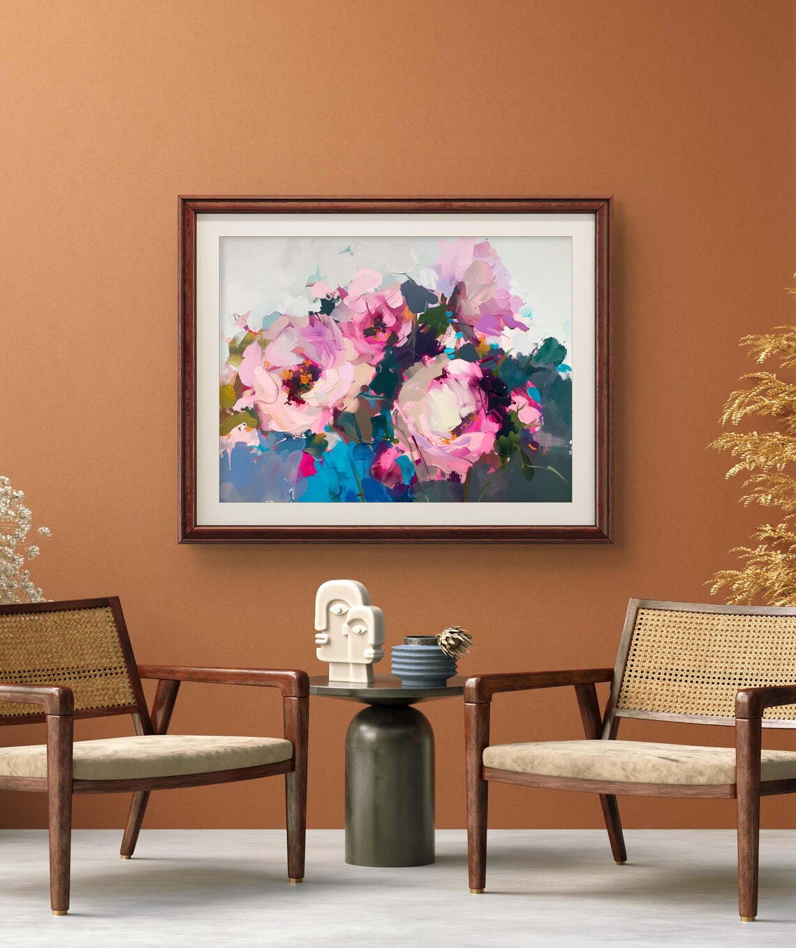 Summer Blooms Floral Oil Painting, Impressionistic Wildflowers