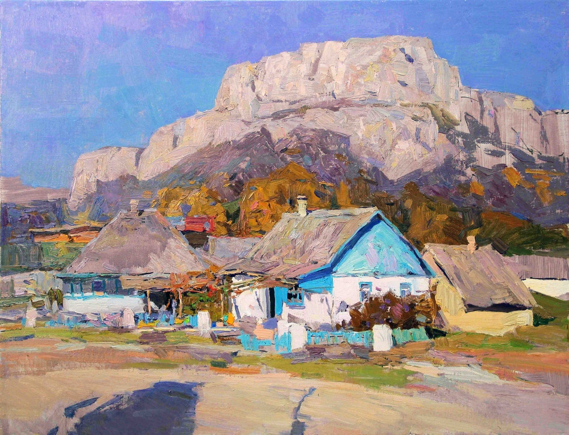 Original Oil Painting On Sunny Day In A Mountain Village - Image 3
