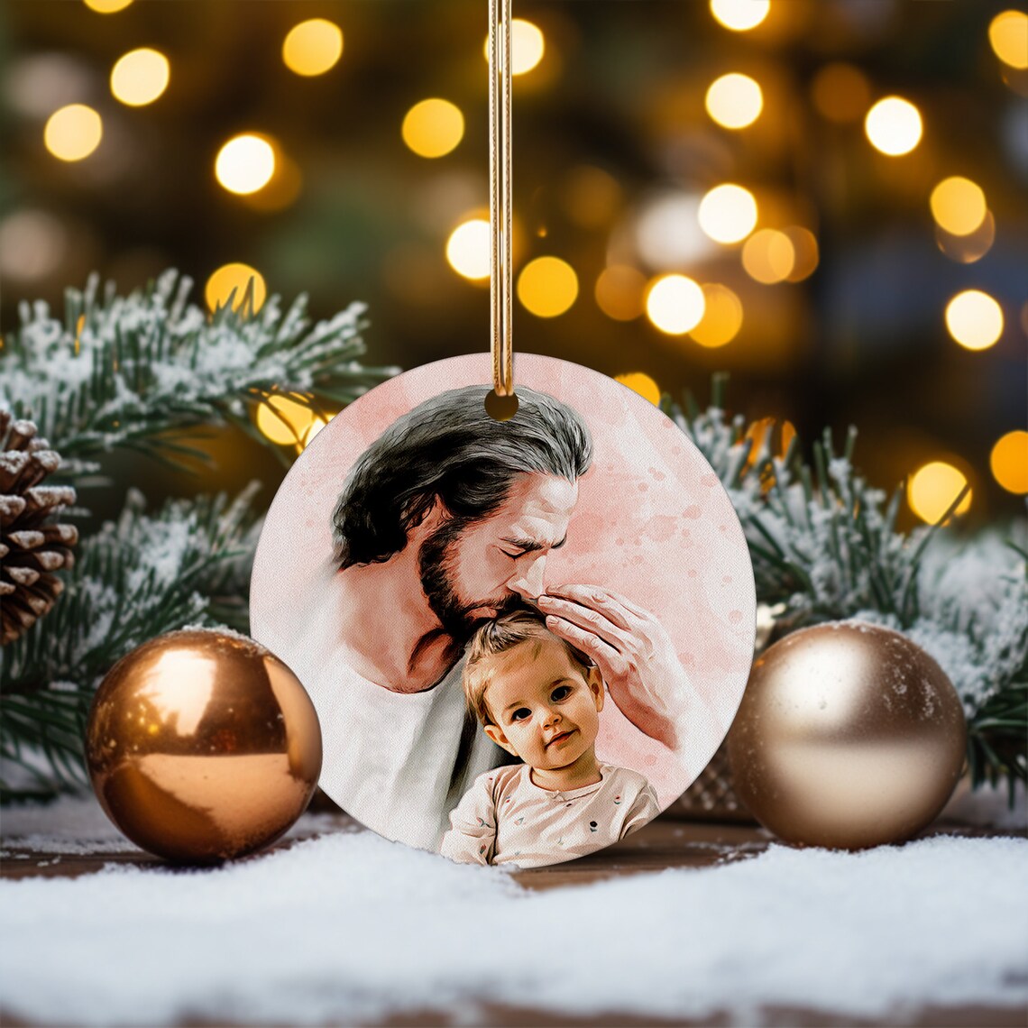 Personalized Child and Jesus Watercolor Christmas Ornament Portrait Poster - Image 4