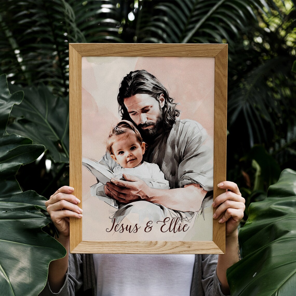 Jesus And Ellie Watercolor Custom Photo Portrait Of Child Poster - Image 4