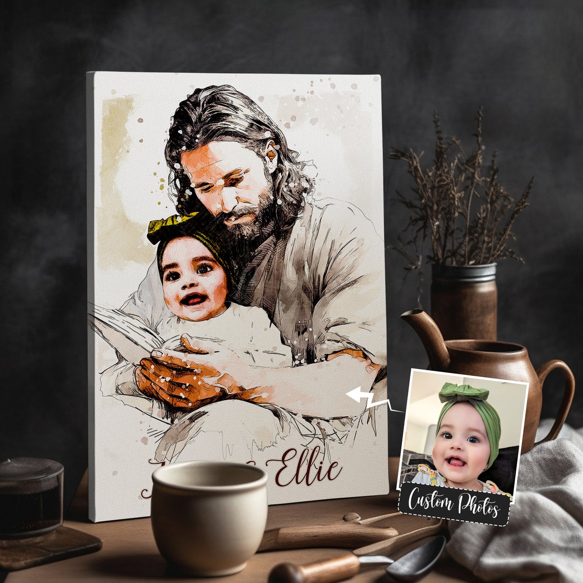 Your Child Safe In The Arms Of God Watercolor Files Personalized Jesus Holding Baby Memorial Child And God Christ And Baby - Image 2