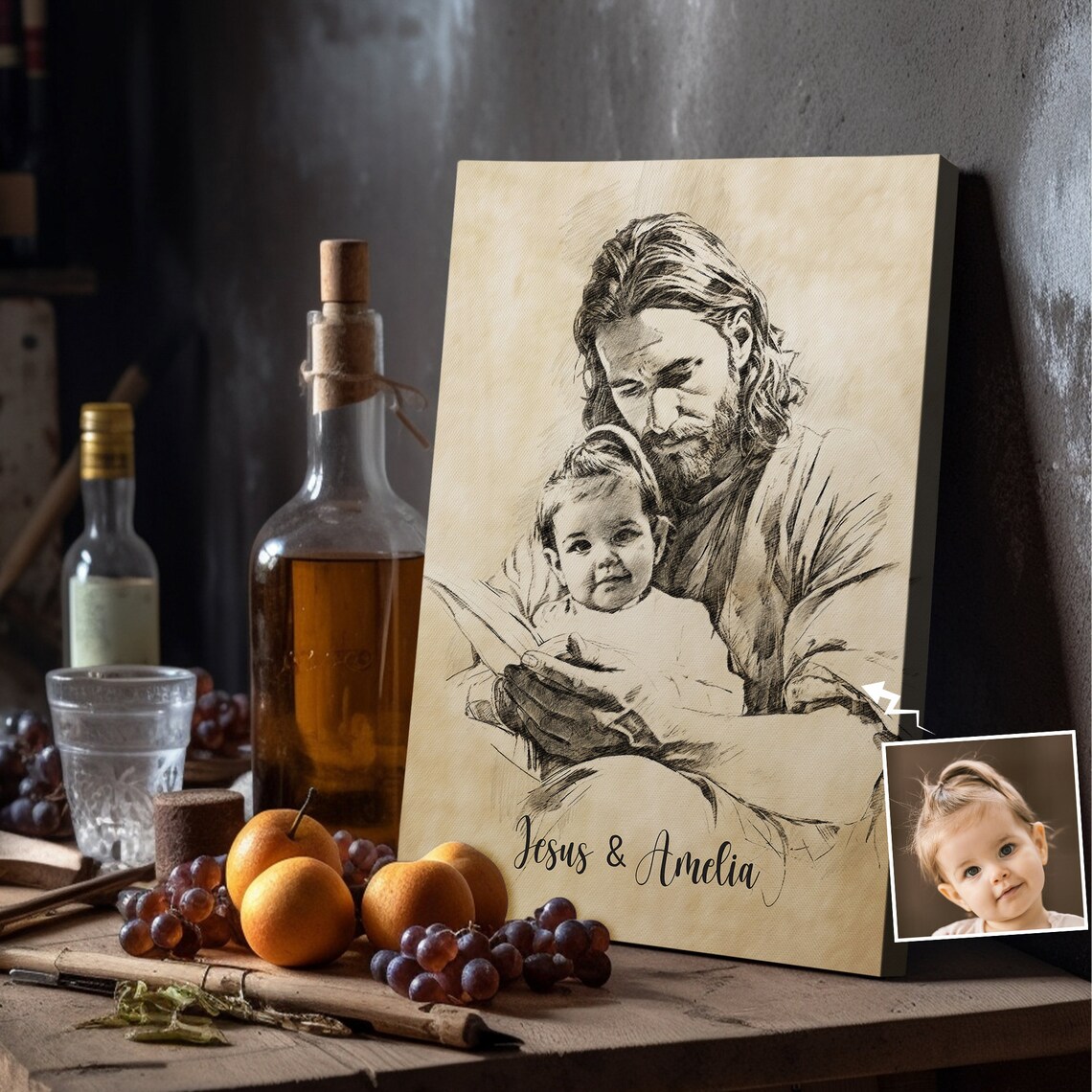 Personalized Child Safe in God's Arms, Jesus Print