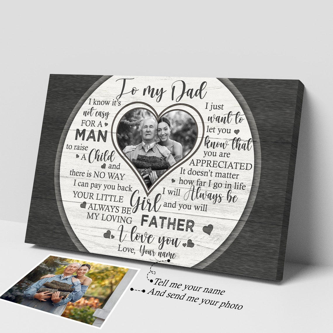 To My Dad Heart Shape Sentimental Custom Photo Tribute Poster