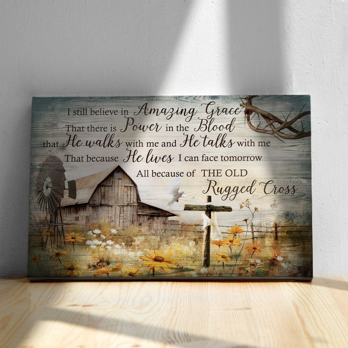 Amazing Grace Farmhouse Barn Rugged Cross Christian Faith Poster - Image 2