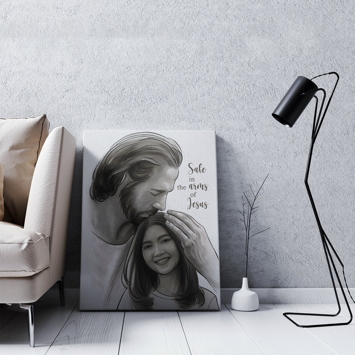 Safe in the Arms of Jesus Pencil Sketch Personalized Memorial Poster - Image 6