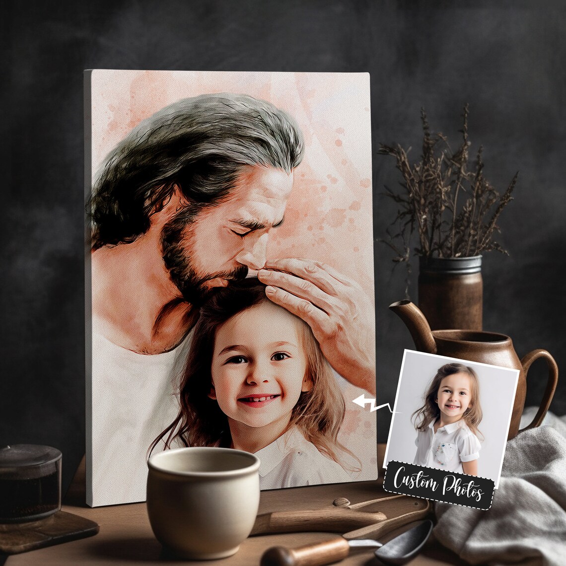 Jesus Kissing a Smiling Girl Soft Blush Watercolor Personalized Poster