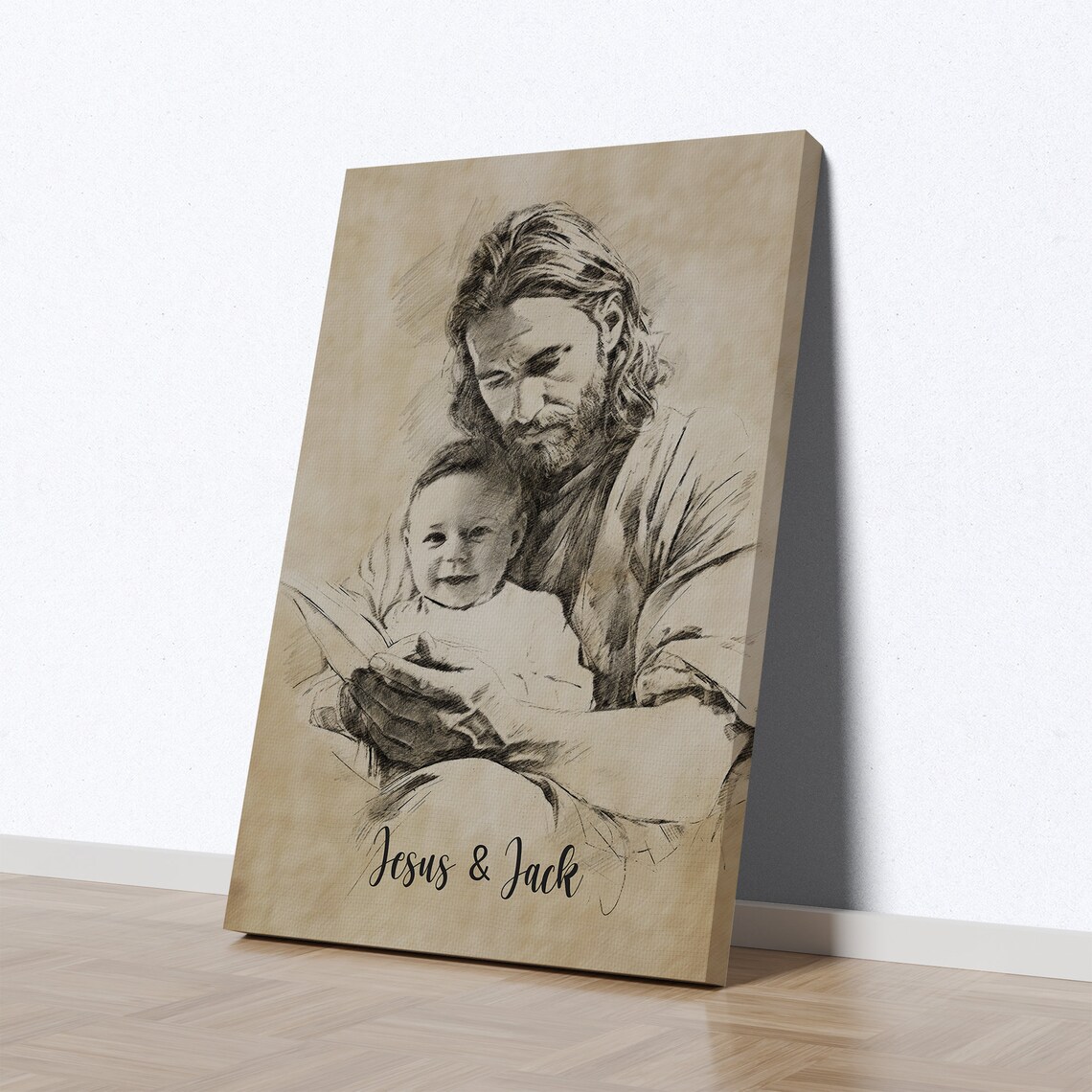 Personalized Child Safe in God's Arms, Jesus Print - Image 2